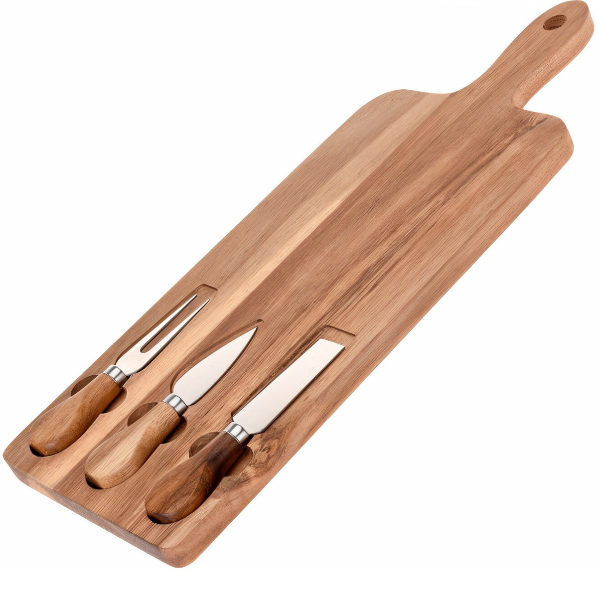 Excellent Houseware Cheese Platter Set Including 3 Knives Wooden Brown 42cm x 15.5cm 101005200
