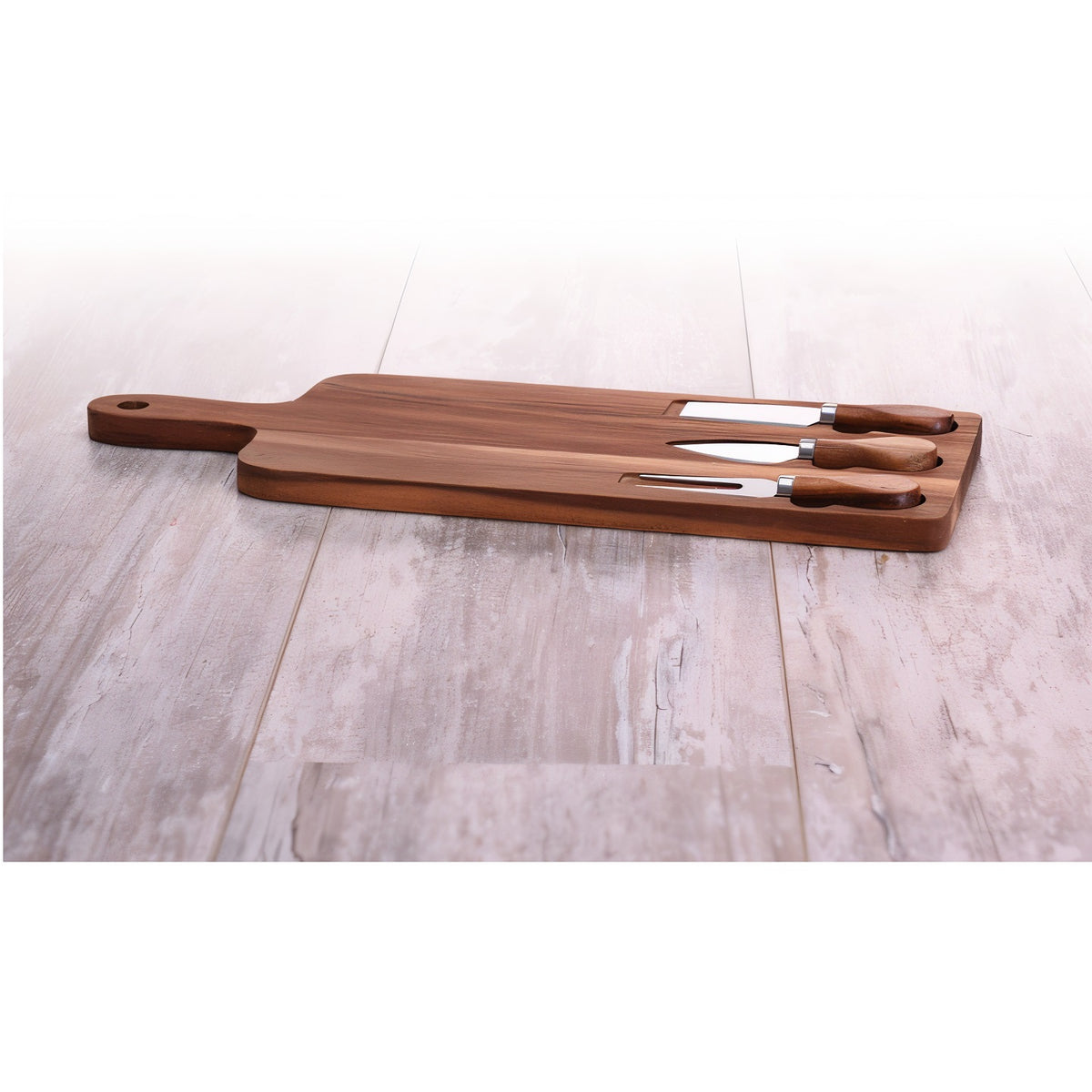 Excellent Houseware Cheese Platter Set Including 3 Knives Wooden Brown 42cm x 15.5cm 101005200
