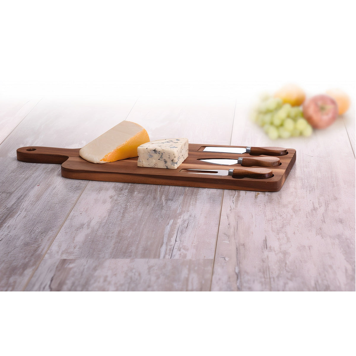 Excellent Houseware Cheese Platter Set Including 3 Knives Wooden Brown 42cm x 15.5cm 101005200