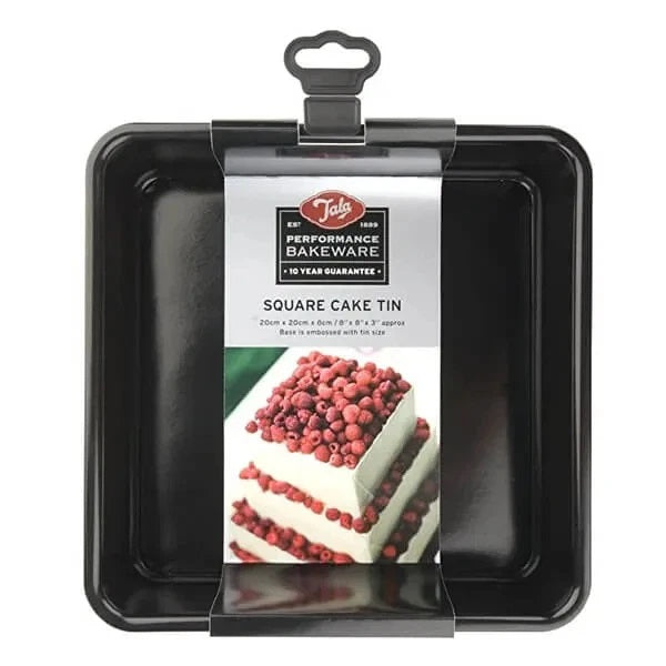 Tala Performance Square Cake Tin Black 20cm x 8cm 10A10663 | Tough and Durable | Metal Utensil Safe | 2-Layer Non Stick | BPA Free | Easy to Clean | Quick Release Loose Base | Fridge and Freezer Safe | Dishwasher Safe | Oven Safe