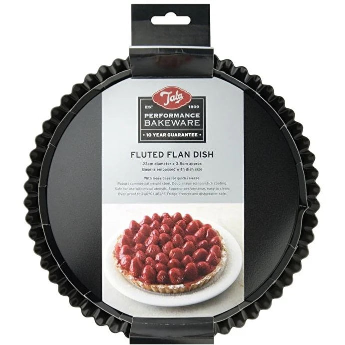 Tala Performance Round Fluted Flan Dish Black 23cm x 3.5cm 10A10683 | Tough and Durable | Metal Utensil Safe | 2-Layer Non Stick | BPA Free | Easy to Clean | Quick Release Loose Base | Fridge and Freezer Safe | Dishwasher Safe | Oven Safe