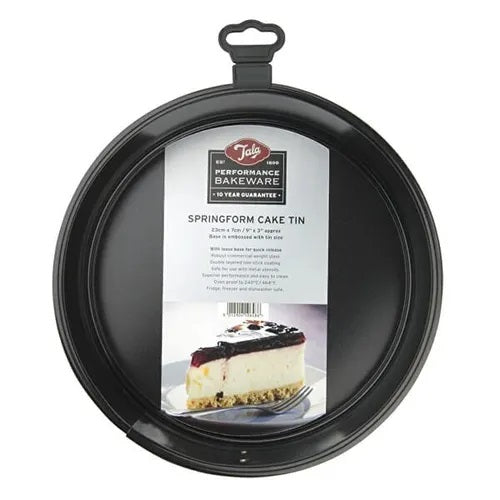 Tala Performance Springform Cake Tin Black 23cm x 7cm 10A10648 | Tough and Durable | Metal Utensil Safe | 2-Layer Non Stick | BPA Free | Easy to Clean | Quick Release Loose Base | Fridge and Freezer Safe | Dishwasher Safe | Oven Safe