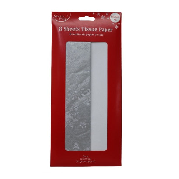 Clairefontaine Eurowrap North Pole Gift Wrapping Tissue Paper Pack of 8 Silver and White 20g X-35741-TPC | Acid-Free | Recyclable | Perfect for Christmas-Crafts and Gift Bags