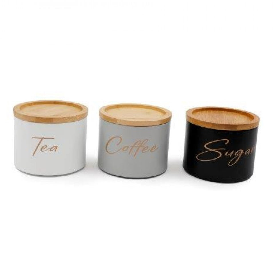 SiL Stackable Canisters with Bamboo Lids White-Grey-Black 11cm x 11cm x 27cm Pack of 3 559g KG4079 | Tea-Coffee-Sugar Canisters | Airtight Containers | For Kitchen Countertop