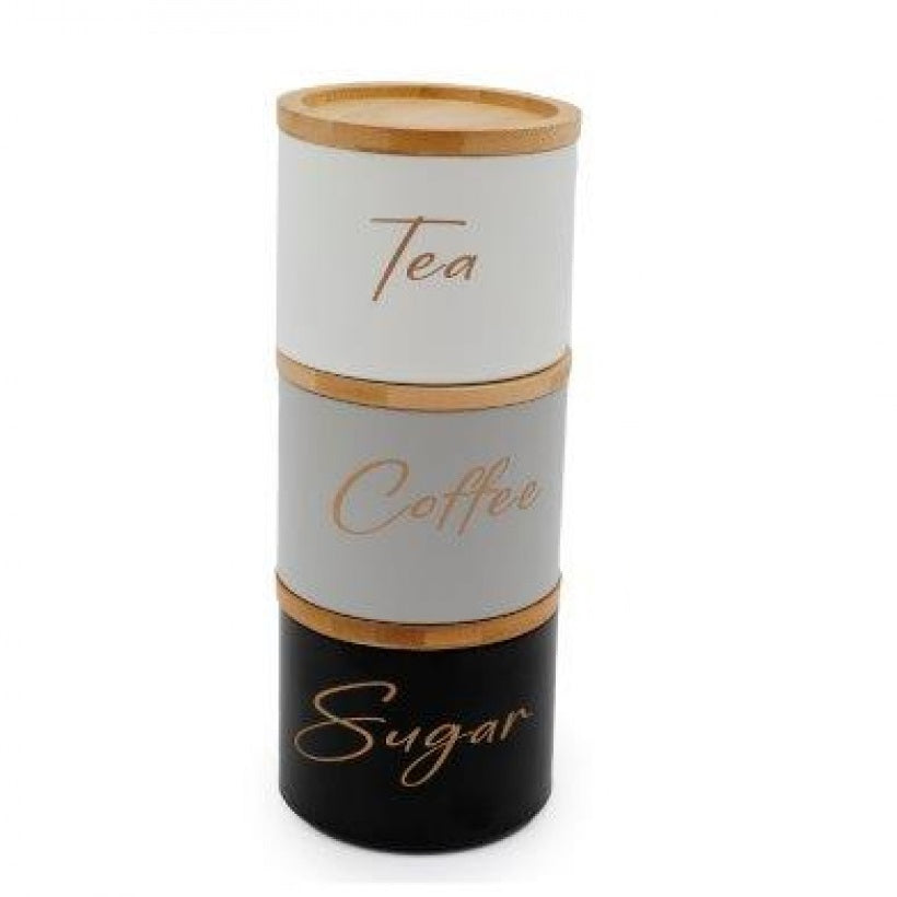 SiL Stackable Canisters with Bamboo Lids White-Grey-Black 11cm x 11cm x 27cm Pack of 3 559g KG4079 | Tea-Coffee-Sugar Canisters | Airtight Containers | For Kitchen Countertop