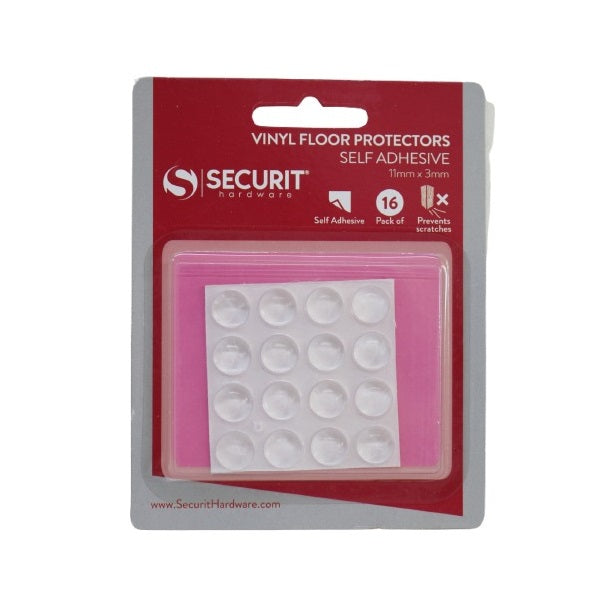 Securit Vinyl Floor Protectors Self Adhesive Clear Pack of 16 11mm x 3mm S5412 | Prevents Scratches on Furniture and Floors | Strong Grip and Easy to Apply