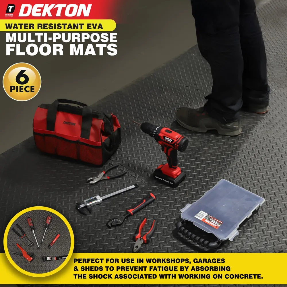 Dekton Multipurpose Interlocking EVA Foam Floor Mats Black 600mm x 600mm x 10mm Pack of 6 DT90667 | Waterproof and Skidproof | Protects Floors | Hygienic and Easy to Clean | Indoor and Outdoor Use | Covers An Area of 2.2 Square Metres | Non-Toxic and