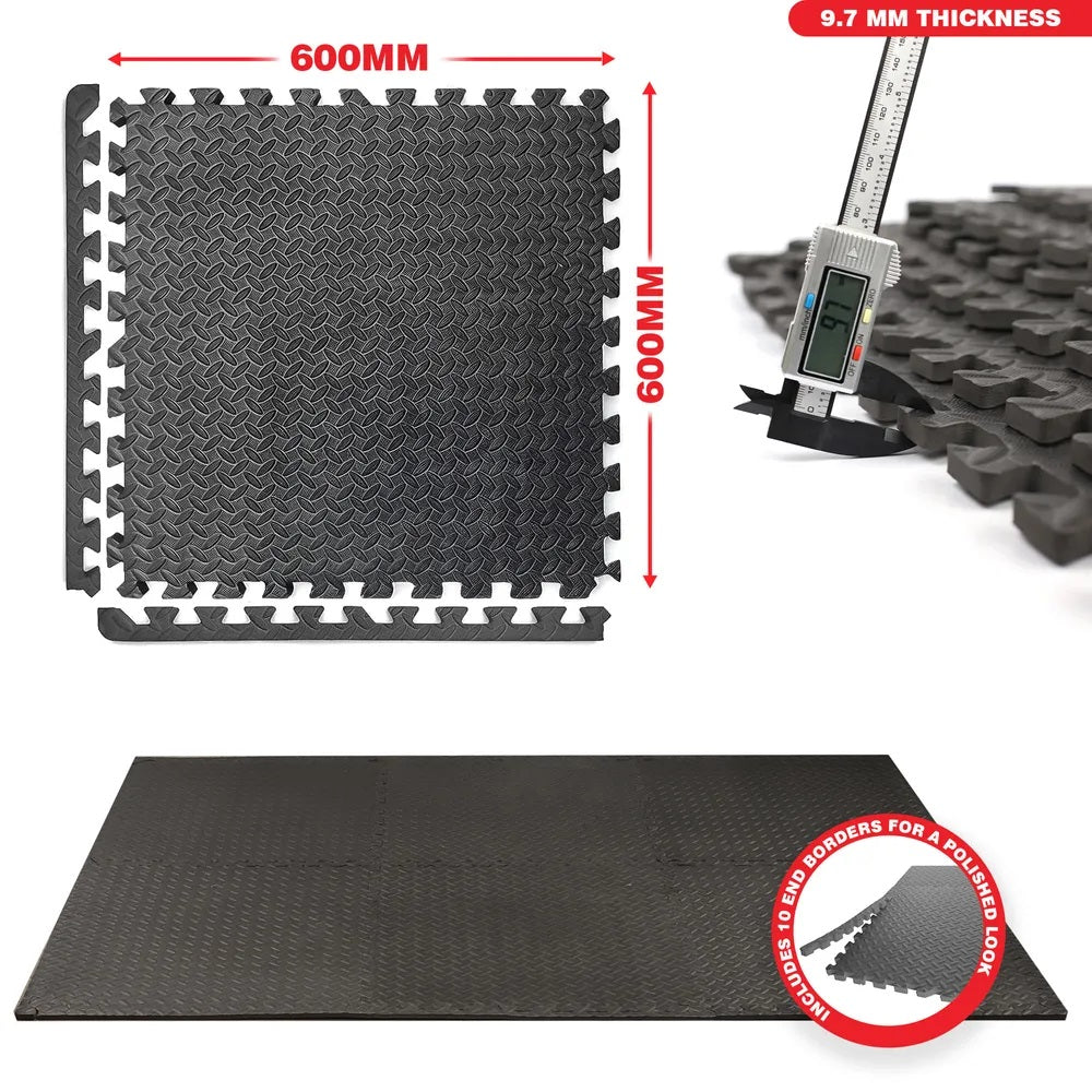 Dekton Multipurpose Interlocking EVA Foam Floor Mats Black 600mm x 600mm x 10mm Pack of 6 DT90667 | Waterproof and Skidproof | Protects Floors | Hygienic and Easy to Clean | Indoor and Outdoor Use | Covers An Area of 2.2 Square Metres | Non-Toxic and