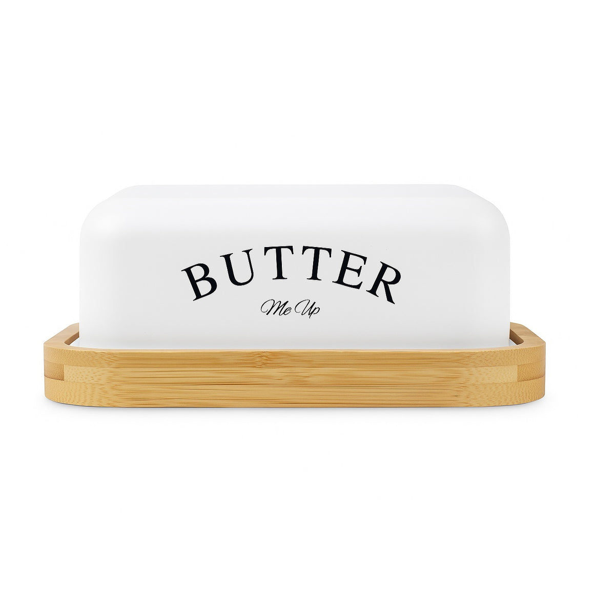 SIL Butter Dish with Wooden Base White 16cm x 11cm x 6cm KG4091