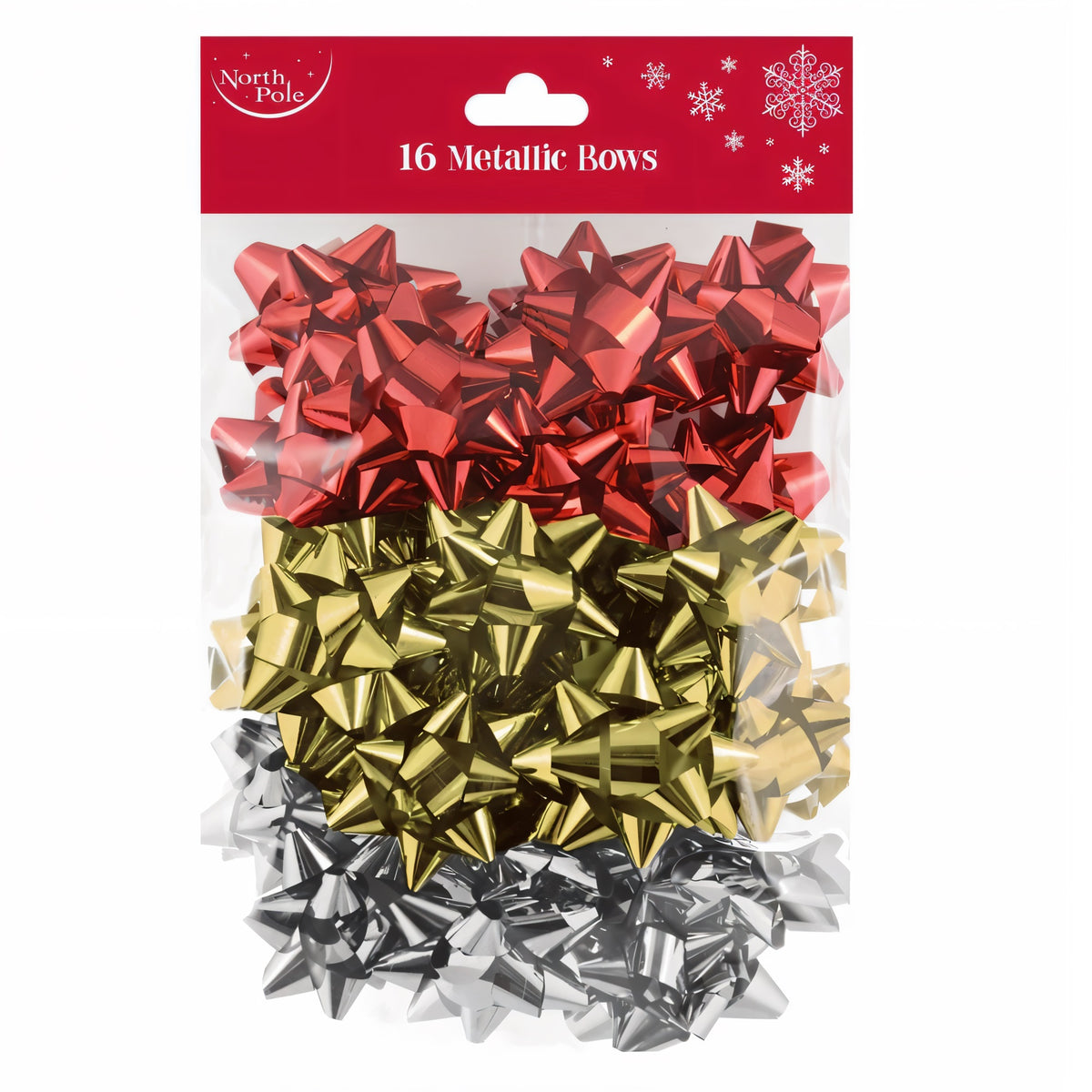 Eurowrap Traditional Mix Metallic Christmas Bows Assorted Colours Pack of 16 X-36470-BC
