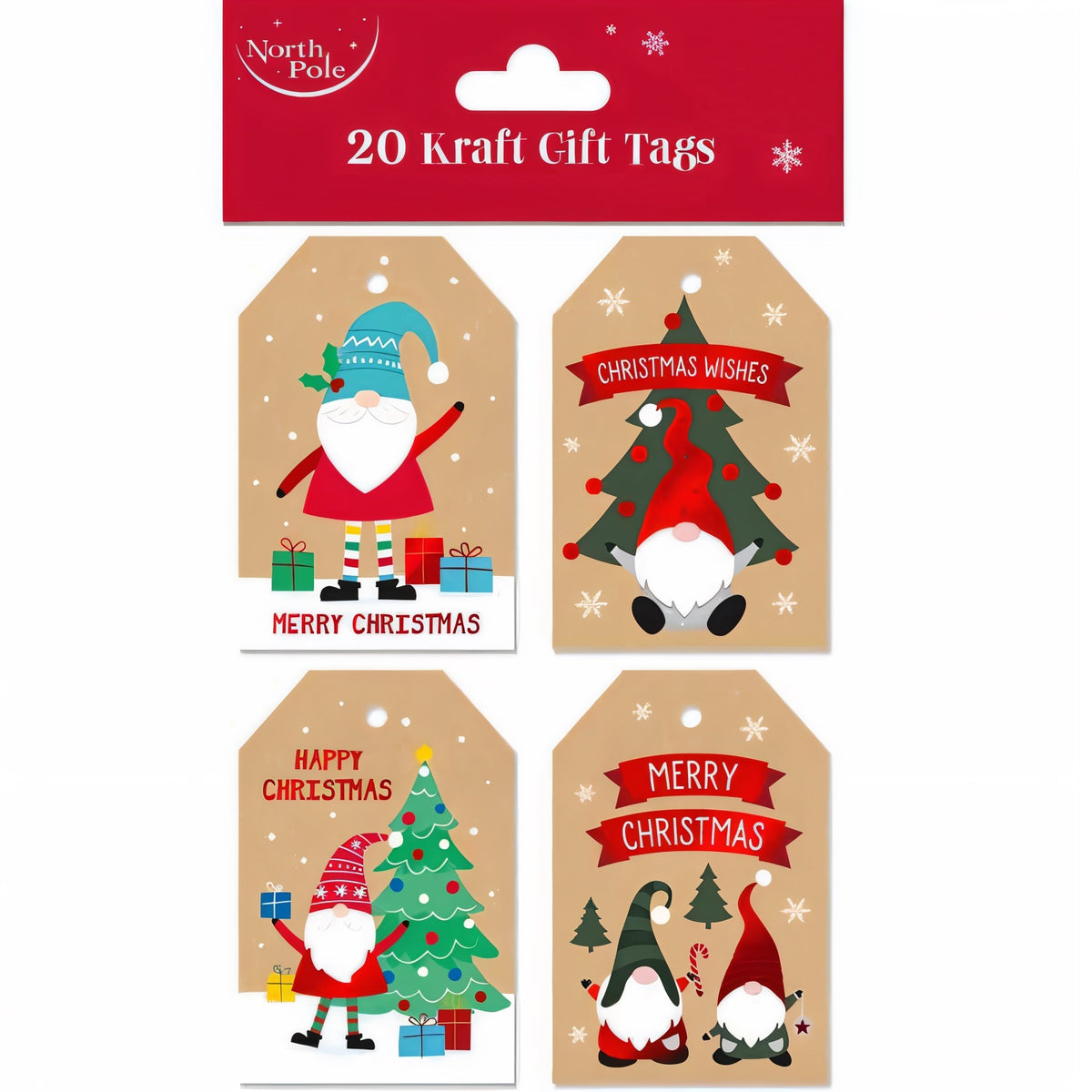 Eurowrap Gonk Kraft Christmas Gift Tags Assorted Pack of 20 X-34655-GTC