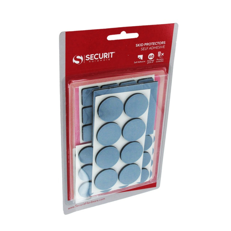 Securit Self Adhesive Skid Protectors Grey Pack of 60 S5414 | Furniture Floor Protectors | Prevents Scratches and Reduces Noise | Easy to Apply Pads | For Chairs and Tables
