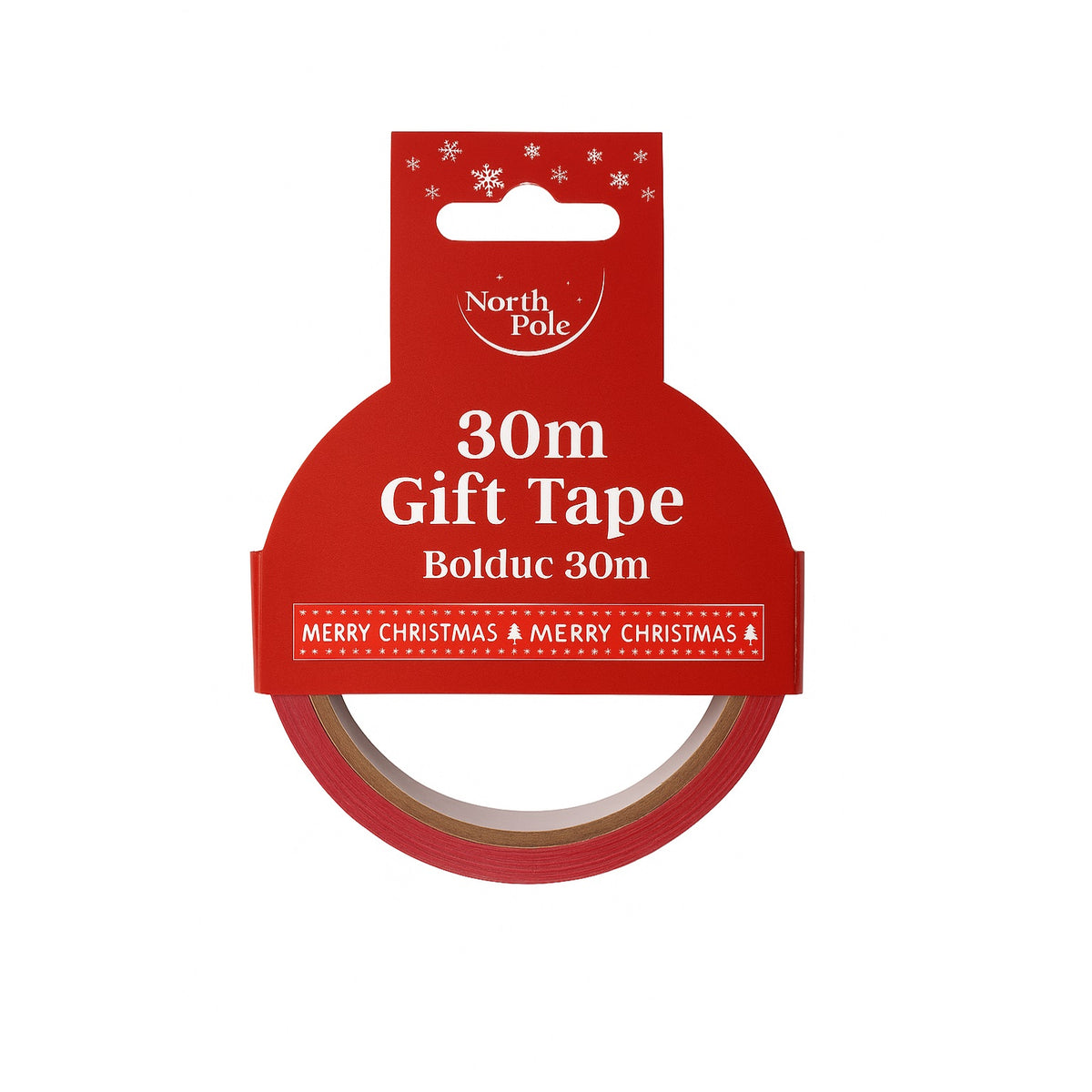 Eurowrap Merry Christmas Printed Gift Tape Red 30Mtr X-34722-TPC
