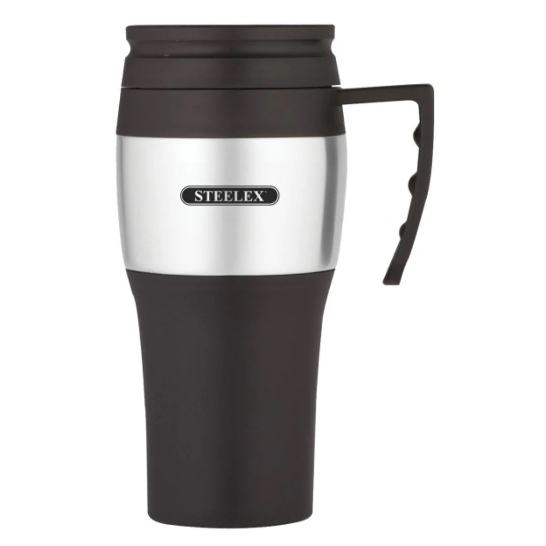 Steelex Insulated Travel Mug with Holder Black and Silver 475ml FL9940