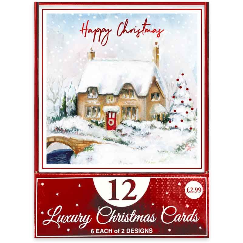 Eurowrap Winter Village Luxury Christmas Cards Assorted Pack of 12 X-35801-BC