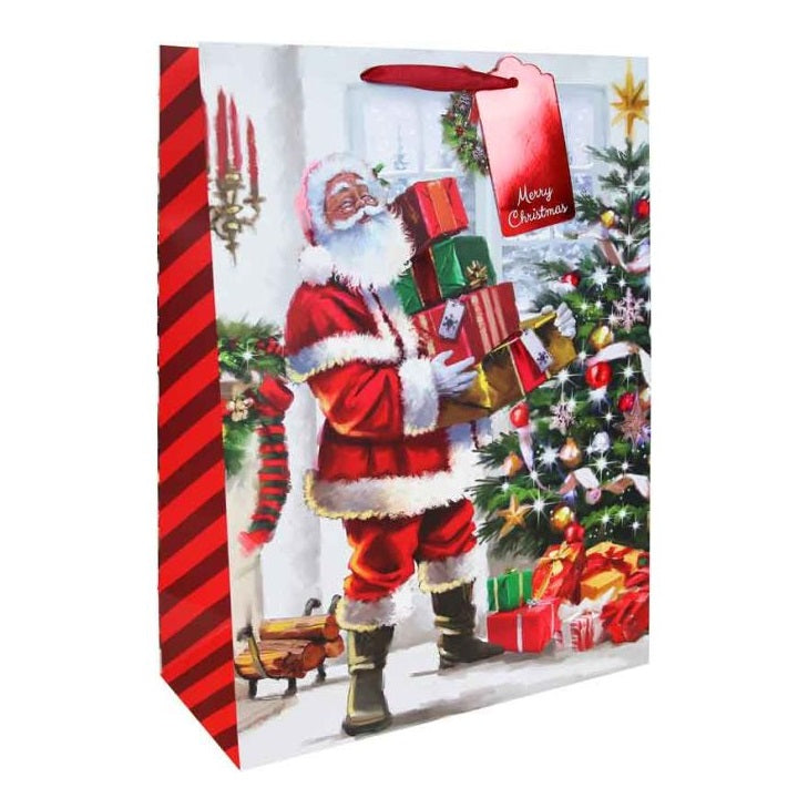Clairefontaine Eurowrap Christmas Joyful Santa Gift Bag Multicoloured XL 33cm x 45.5cm x 15cm Pack of 12 X-36035-1WC | With Red Ribbon Handle
