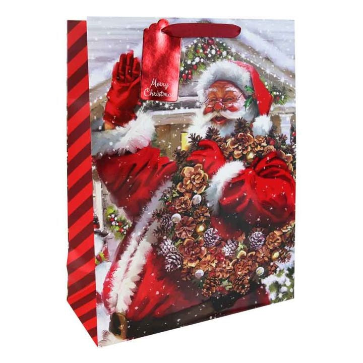 Clairefontaine Eurowrap Christmas Joyful Santa Gift Bag Multicoloured XL 33cm x 45.5cm x 15cm Pack of 12 X-36035-1WC | With Red Ribbon Handle