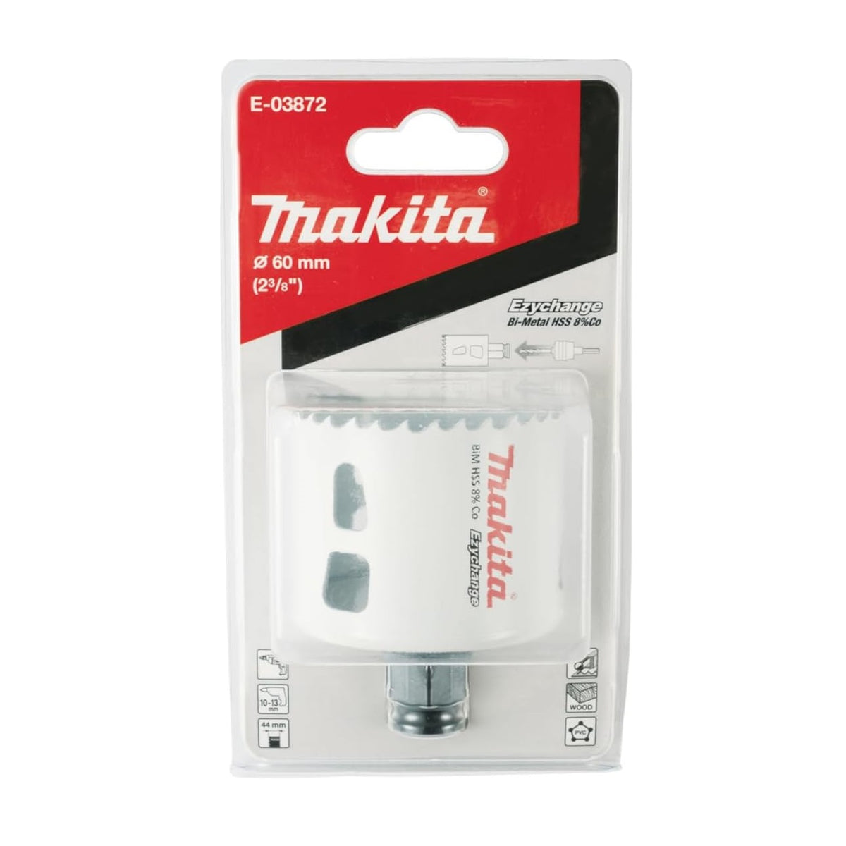 Makita Ezychange BiM Holesaw White 60mm E-03872 | For Metal-Wood and PVC Cutting | Durable HSS-Bimetal Alloy | 8 Percent Cobalt
