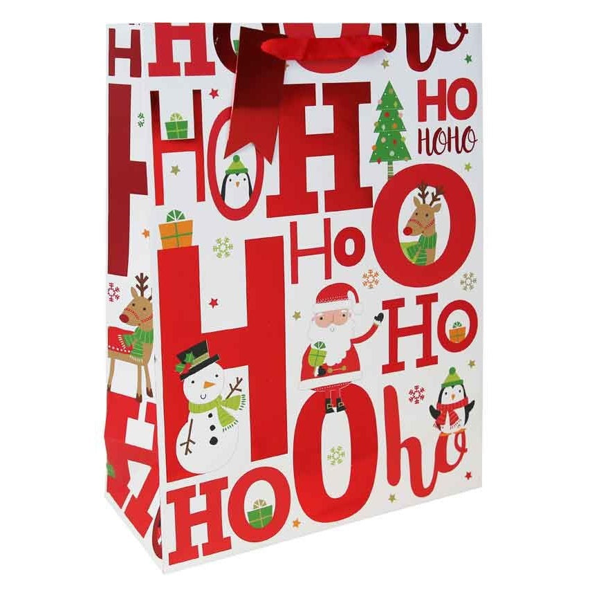 Clairefontaine Eurowrap Christmas Hohoho Gift Bag Multicoloured XL 33cm x 45.5cm x 15cm Pack of 12 X-36145-1WC | With Red Ribbon Handle