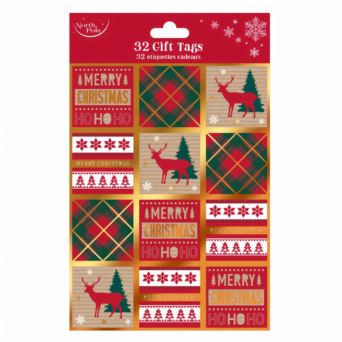 Eurowrap Sim Kraft Christmas Gift Tags Assorted Pack of 32 X-34634-GTC
