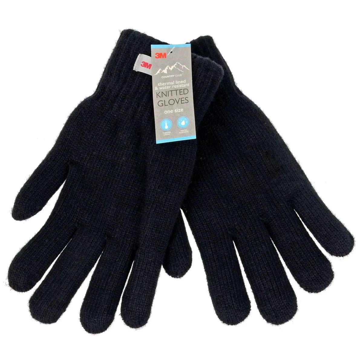 3M Country Club Thermal Lined and Water Resistant Knitted Gloves Black One Size OUT234743