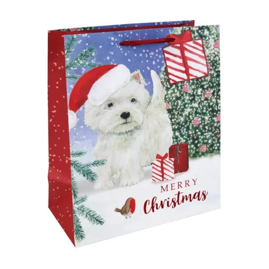 Eurowrap Westie Kraft Gift Bag White Medium Pack of 12 X-36091-3C