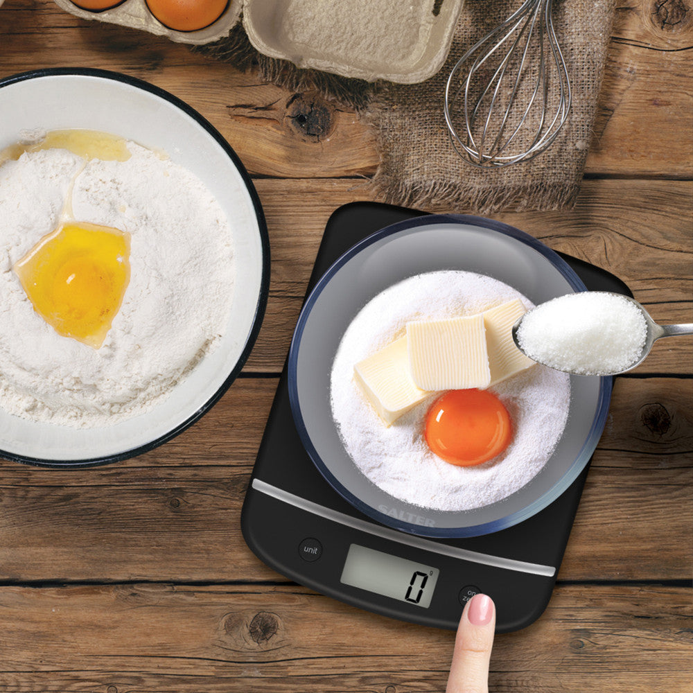 Salter Electronic Kitchen Scale Black 1056 BCFEU12 | 5Kg Capacity | Digital LCD Display | Aquatronic for Liquids | Add and Weigh Function | Slim Compact Design | Measure Both Wet and Dry Ingredients