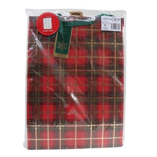 Clairefontaine Eurowrap Christmas Tartan Gift Bag Multicoloured XL 15cm x 33cm x 45.5cm Pack of 12 X-36154-1WC | With Green Ribbon Handle
