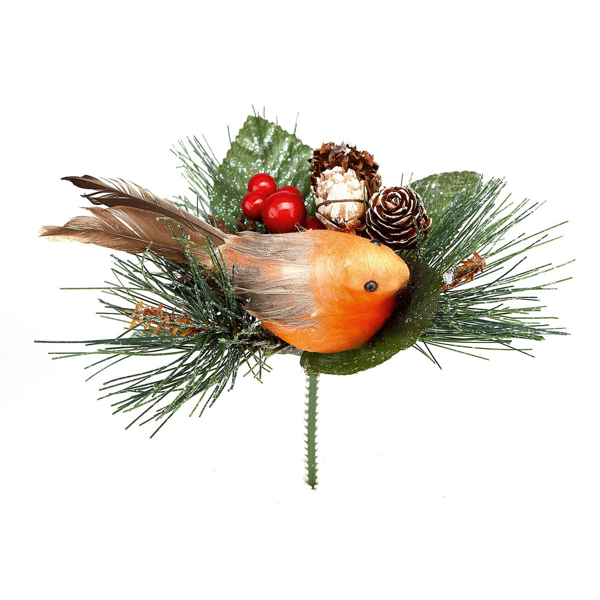 Premier Artificial Robin with Pine Cone and Faux Foliage Multicoloured AC082320 | For Wreaths-Arrangements and Decor | For Christmas Display