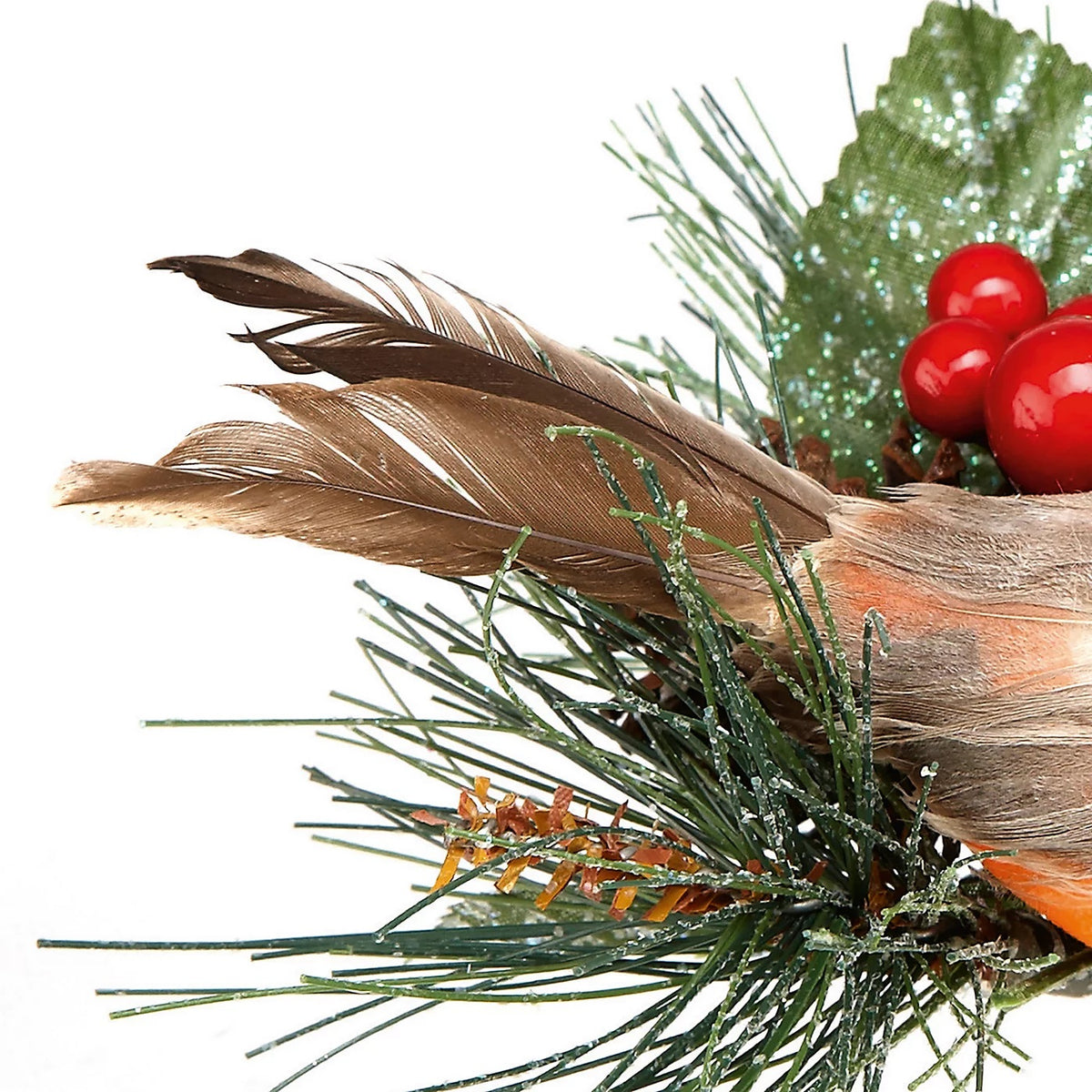 Premier Artificial Robin with Pine Cone and Faux Foliage Multicoloured AC082320 | For Wreaths-Arrangements and Decor | For Christmas Display