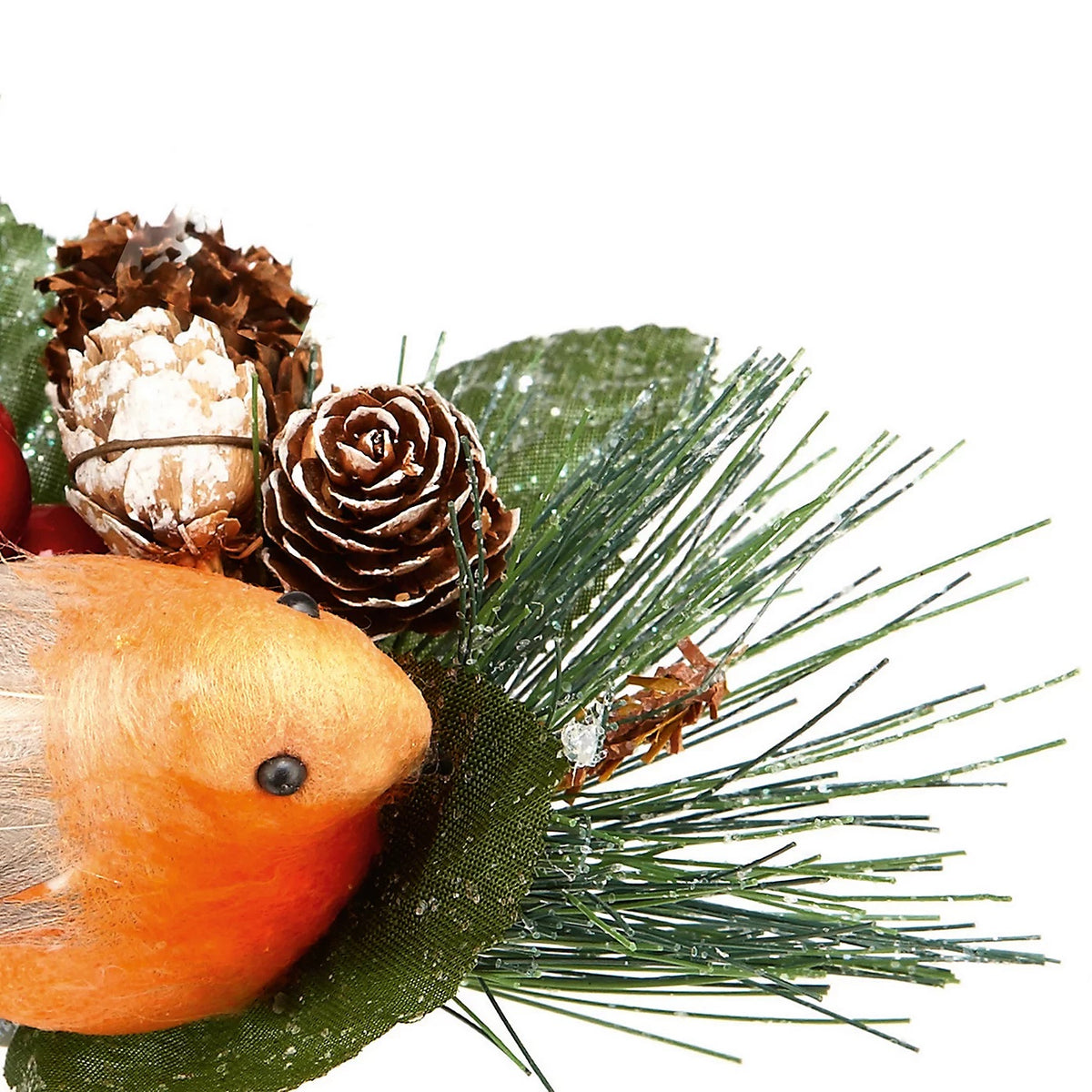 Premier Artificial Robin with Pine Cone and Faux Foliage Multicoloured AC082320 | For Wreaths-Arrangements and Decor | For Christmas Display