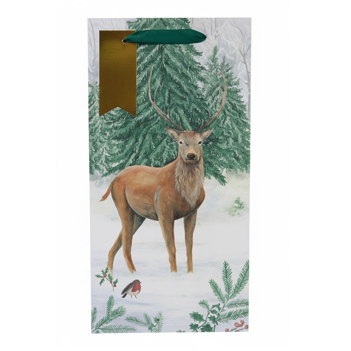 Clairefontaine Eurowrap Xmas Deer Kraft Bottle Bag White 127mm x 355mm x 90mm Pack of 12 X-36094-4C