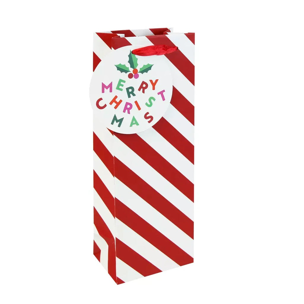 Eurowrap Candy Cane Bottle Bag Multicolour 12.7cm x 9cm x 35.5cm Pack of 12 X-36133-4C