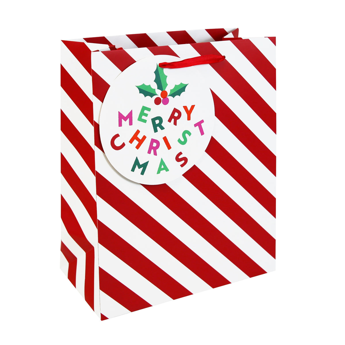 Eurowrap Candy Cane Gift Bag Multicolour Large 26.5cm x 14cm x 33cm Pack of 12 X-36133-2C