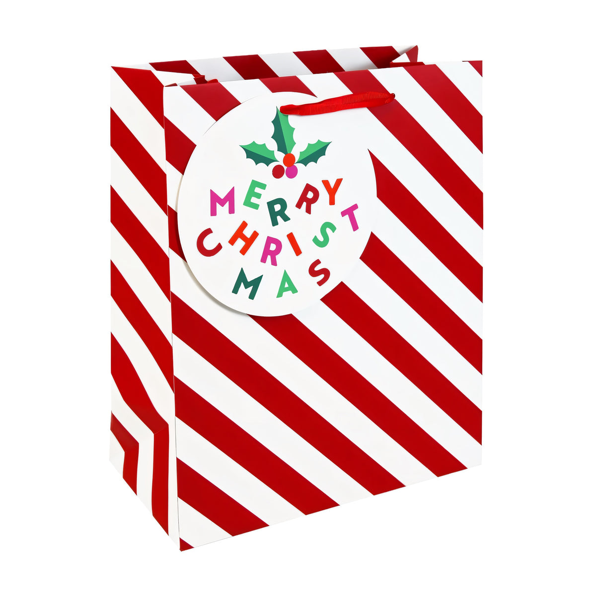 Eurowrap Candy Cane Gift Bag Multicolour Medium 21.5cm x 10.2cm x 25.3cm Pack of 12 X-36133-3C