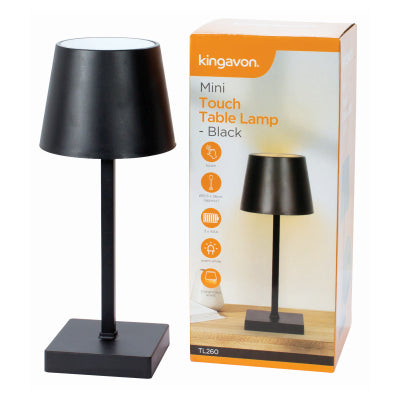 Kingavon Mini Touch Table Lamp Black TL260 | Touch Sensor | Warm White Light | Ideal for Desks or as a Bedside Lamp | 3 Brightness Levels