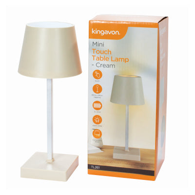 Kingavon Mini Touch Table Lamp Cream TL261 | Touch Sensor | Warm White Light | Ideal for Desks or as a Bedside Lamp | 3 Brightness Levels