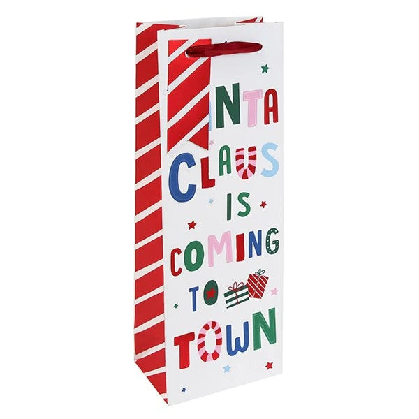 Clairefontaine Eurowrap Christmas Santa Claus Bottle Gift Bag Multicoloured 12.7cm x 9cm x 35.5cm Pack of 12 X-36075-4C | Strong Red Rope Handles