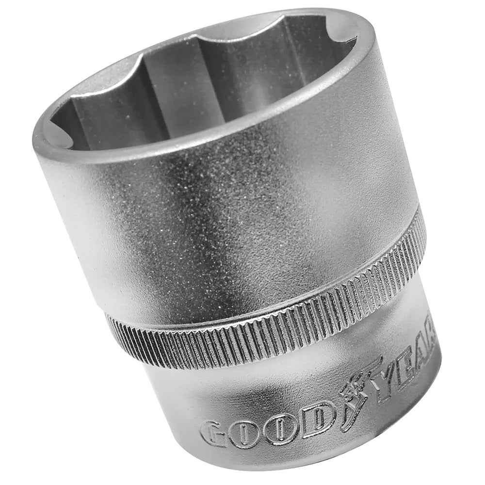 Goodyear Square Drive Socket Silver 10mm 902260 | Drive Size - 0.5-Inch | Extra Strong CR-V Steel | Rounded Walls for Better Grip | Knurled Band for Extra Control