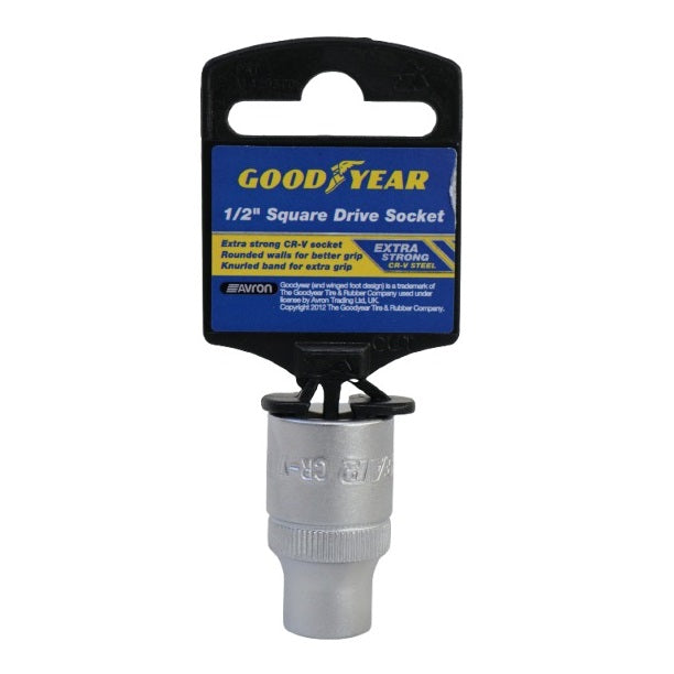 Goodyear Square Drive Socket Silver 10mm 902260 | Drive Size - 0.5-Inch | Extra Strong CR-V Steel | Rounded Walls for Better Grip | Knurled Band for Extra Control