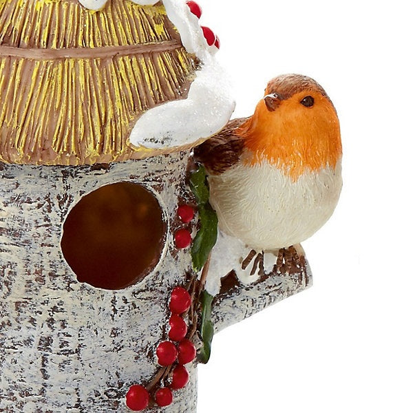Premier Polyresin Robin on Bird House Ornament Multicoloured 20cm Pack of 1 MO155969 | Assorted Design | Festive Bird Decoration | Winter Snow Effect | Christmas Indoor Decoration | Available in 2 Designs