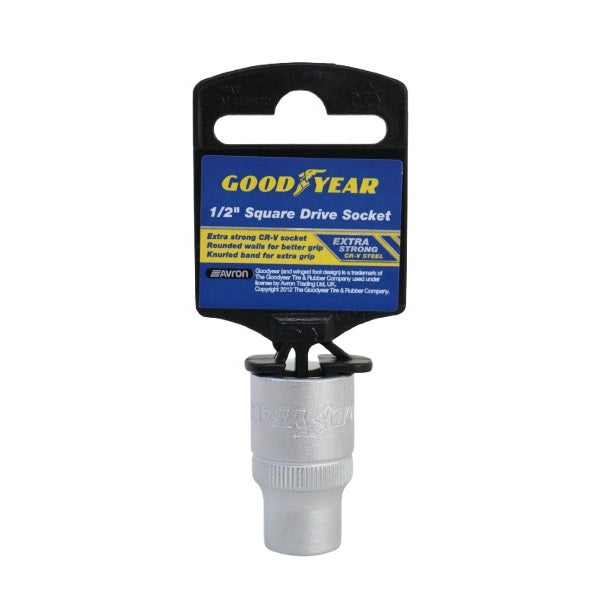 Goodyear Square Drive Socket Silver 11mm 902265 | Drive Size - 0.5-Inch | Extra Strong CR-V Steel | Rounded Walls for Better Grip | Knurled Band for Extra Control