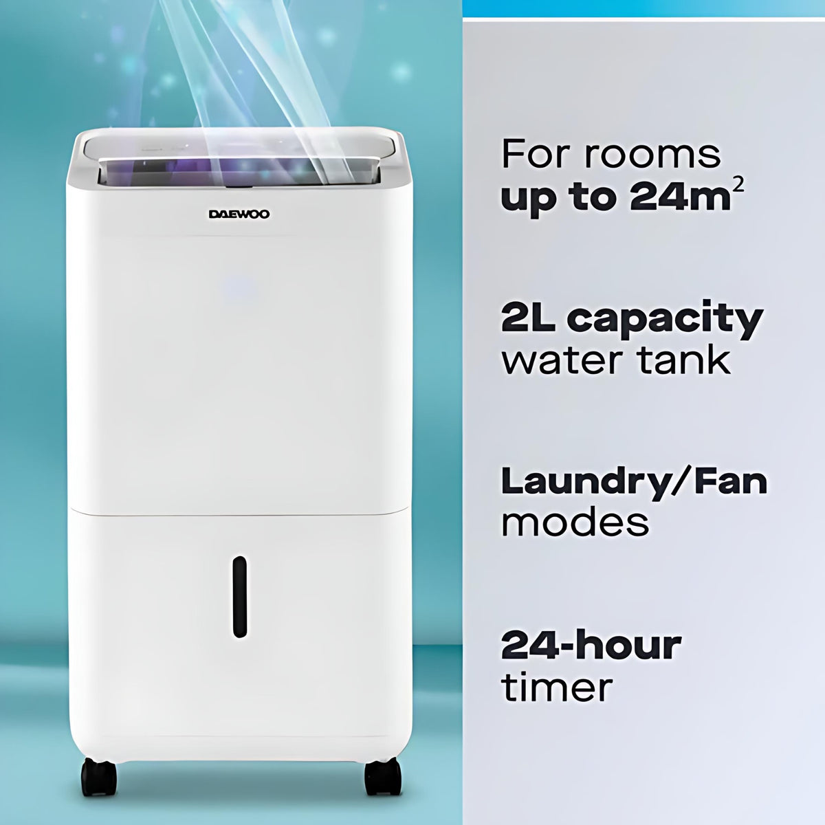 Daewoo 2 in 1 Dehumidifier and Air Purifier White 12Ltr COL1670 | Improved Air Quality | HAF Filter | 24 Hour Timer | Silent Mode | Laundry Drying Mode | 24 Metre Square Suitable Room Size