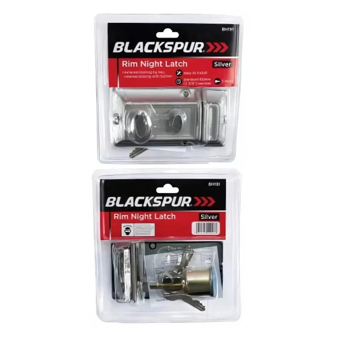 Blackspur Rim Night Latch Silver BH191 | External Locking by Key | Internal Locking with Button | Easy to Install | Standard 60mm Backset | 3 Keys
