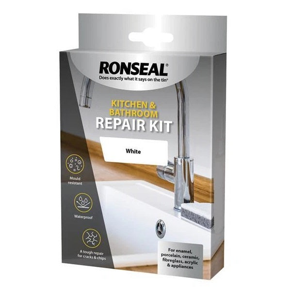 Ronseal Kitchen and Bathroom Reapir Kit White 35108 | Mould Resistant | Waterproof | A Tough Repair for Cracks and Chips