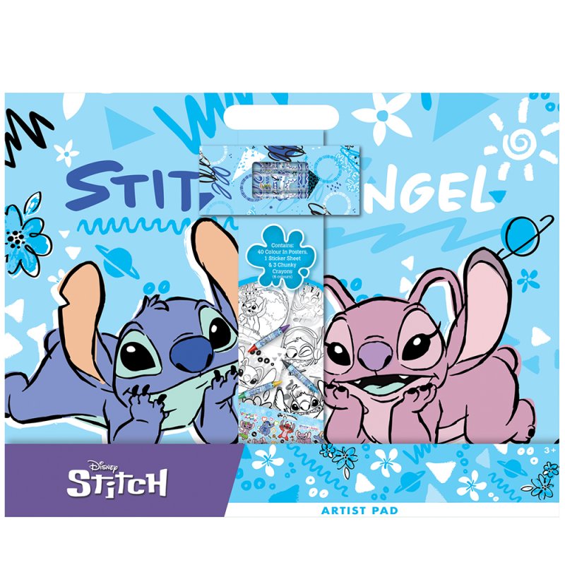 Disney Stitch Artist Pad Multicoloured YLICACA4A016 | 40 Colour in Posters | 1 Sticker Sheet and 3 Chunky Crayons | For Drawing-Colouring-Arts and Crafts
