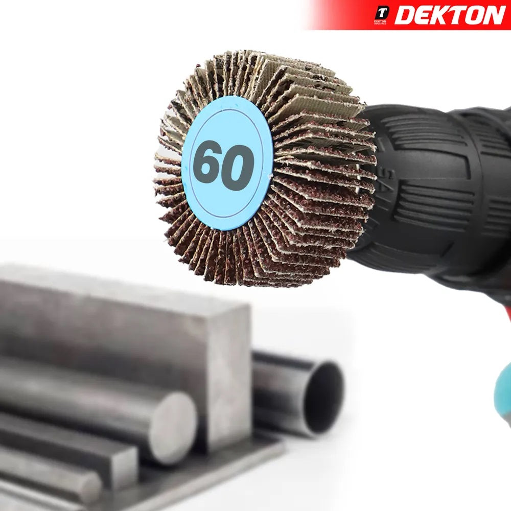 Dekton Flap Wheel Silver 50mm x 20mm DT60902 | 60 Grit | Extra Coarse | Aluminium Oxide | With 6mm Shank | For Precision Deburring-Rust-Paint and Varnish Removal | For Wood-Metal and Non-Metallic Surface Preparation | 15200 RPM Maximum Speed