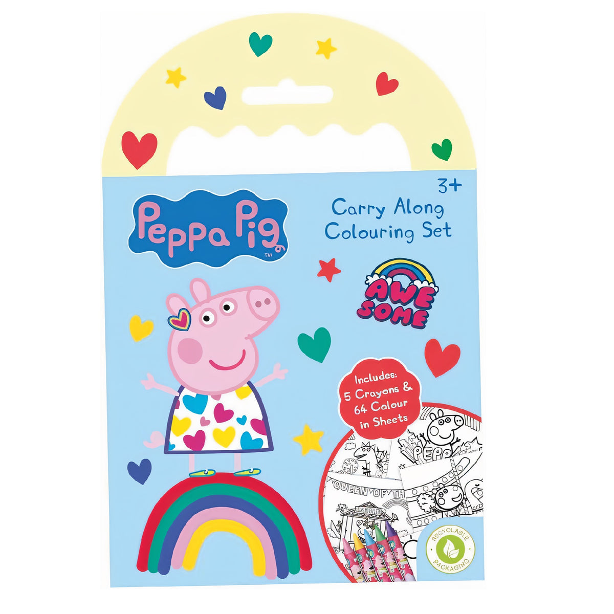 Design Group Peppa Pig Carry Along Colouring Set Assorted PECAR/4 | Includes 5 Crayons and 64 Colour in Sheets