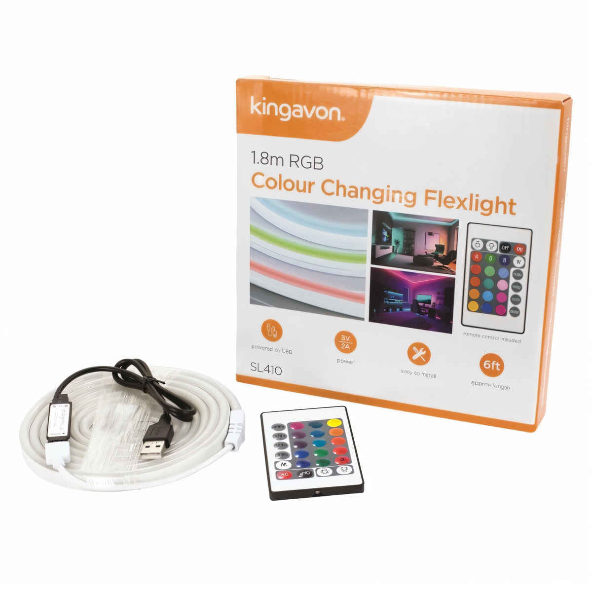 Kingavon RGB Colour Changing Flexlight 5V 1.8Mtr SL410 | Powered by USB | Easy to Install | Remote Colour Included