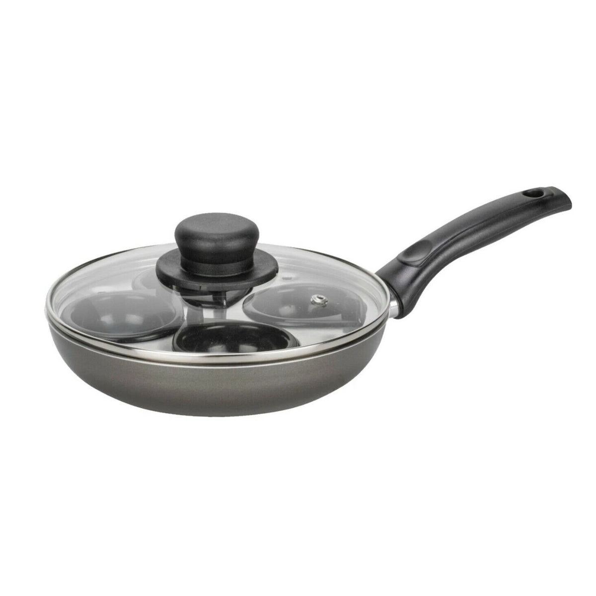 Steelex 4 Cup Egg Poacher Black AL8004 | Heavy Duty | Includes Non Stick Frypan | Non Stick Coating | Heavy Gauge Base